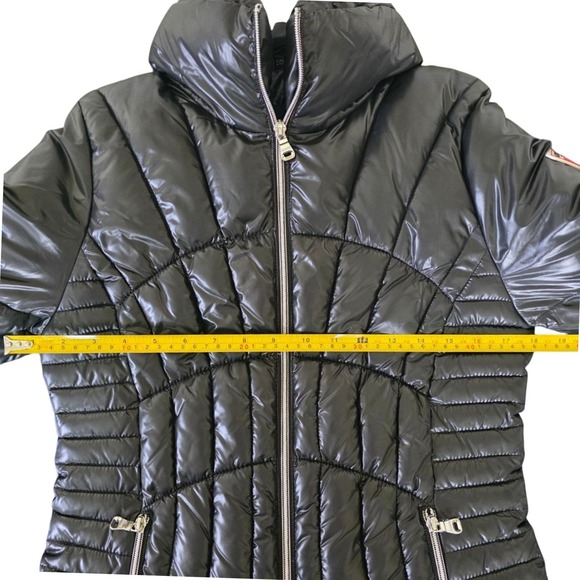 GUESS Black Puffer Jacket Hooded Quilted Lightweight Size SMALL - Picture 14 of 14